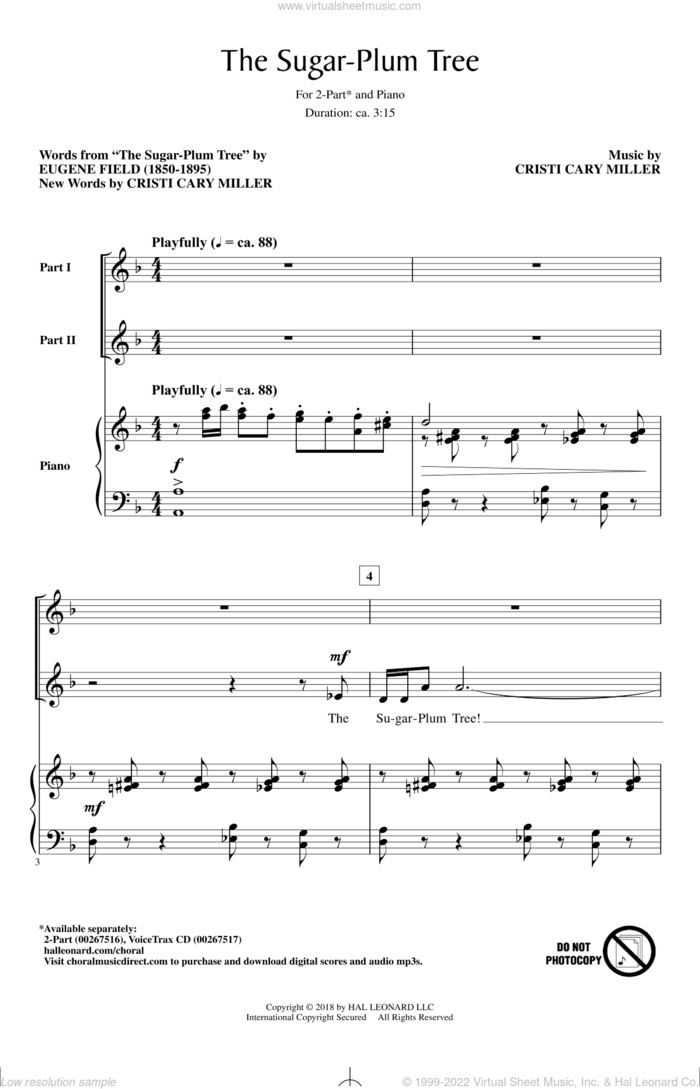 The Sugar-Plum Tree sheet music for choir (2-Part) by Cristi Cary Miller and Eugene Field, intermediate duet
