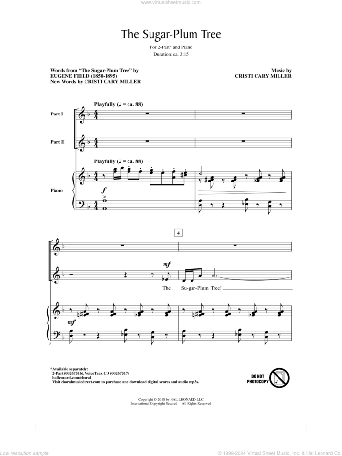 The Sugar-Plum Tree sheet music for choir (2-Part) by Cristi Cary Miller and Eugene Field, intermediate duet