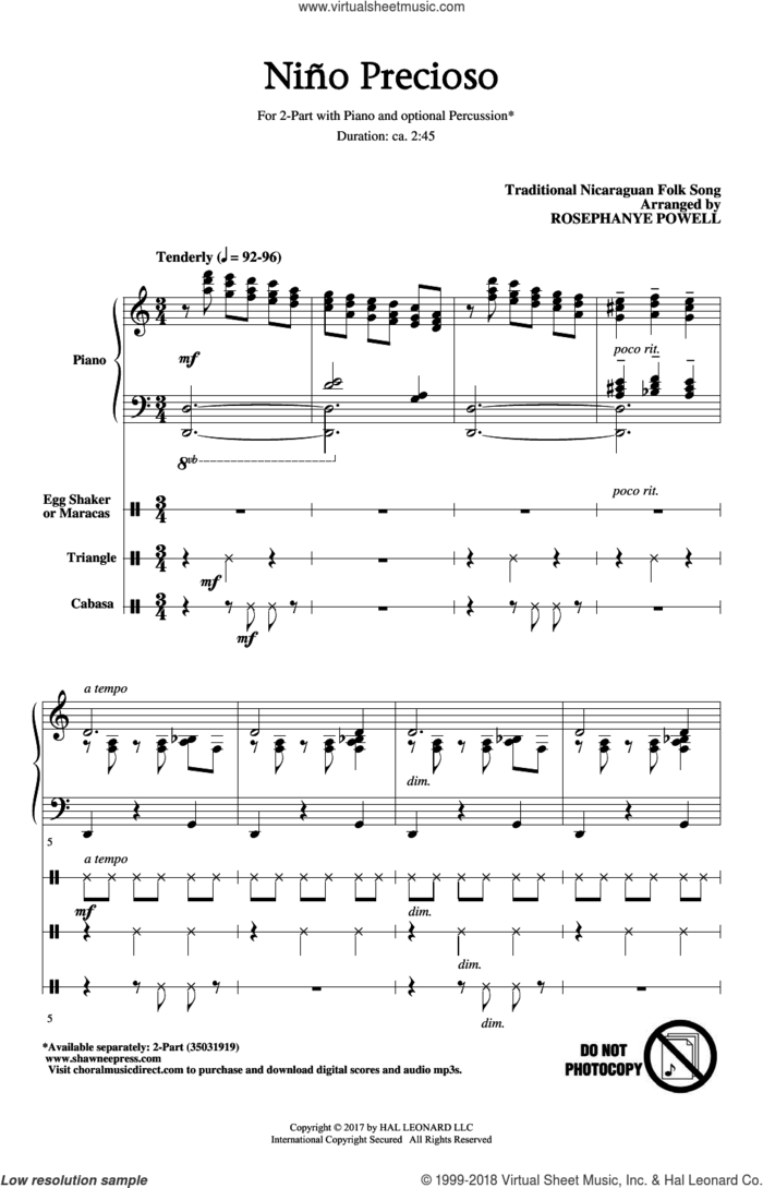 Nino Precioso (arr. Rosephanye Powell) sheet music for choir (2-Part) by Trad. Nicaraguan Folk Song and Rosephanye Powell, intermediate duet