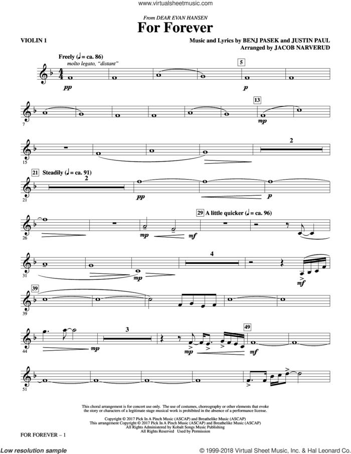 For Forever (from Dear Evan Hansen) (arr. Jacob Narverud) (complete set of parts) sheet music for orchestra/band by Pasek & Paul, Benj Pasek, Jacob Narverud and Justin Paul, intermediate skill level