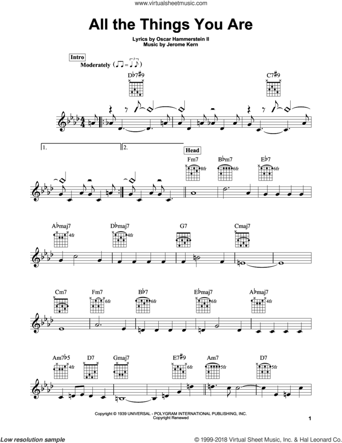 All The Things You Are sheet music for guitar solo (chords) by Oscar II Hammerstein, Jack Leonard with Tommy Dorsey Orchestra and Jerome Kern, easy guitar (chords)