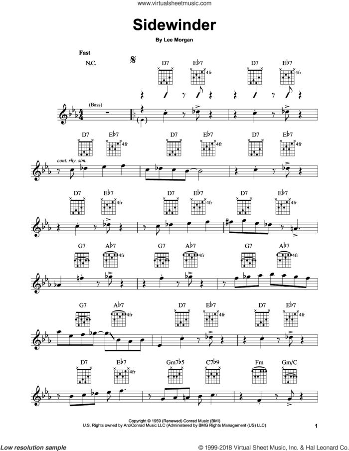 Sidewinder sheet music for guitar solo (chords) by Lee Morgan, easy guitar (chords)