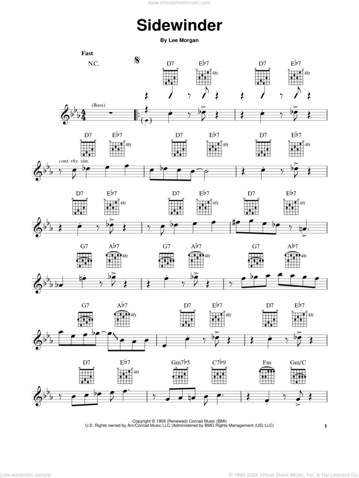 Sidewinder sheet music for guitar solo (chords) by Lee Morgan, easy guitar (chords)