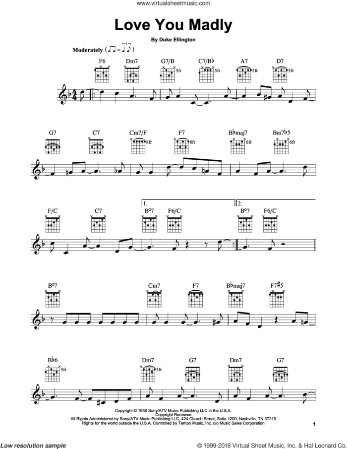 Love You Madly sheet music for guitar solo (chords) by Duke Ellington, easy guitar (chords)
