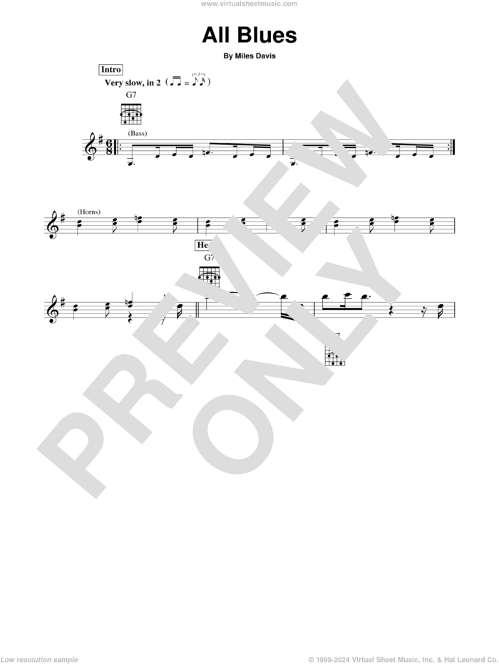 All Blues sheet music for guitar solo (chords) by Miles Davis and John Coltrane, easy guitar (chords)