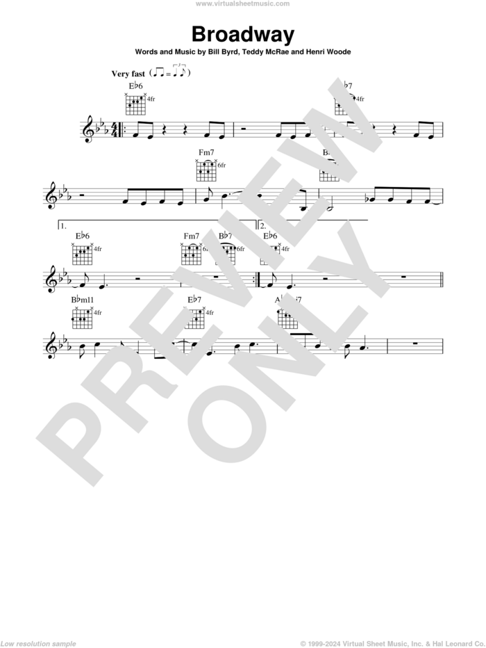 Broadway sheet music for guitar solo (chords) by Bill Byrd, Count Basie, Henri Woode and Teddy McRae, easy guitar (chords)