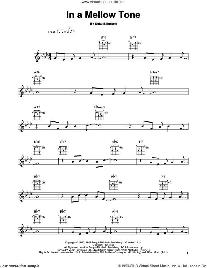 In A Mellow Tone sheet music for guitar solo (chords) by Duke Ellington and Milt Gabler, easy guitar (chords)