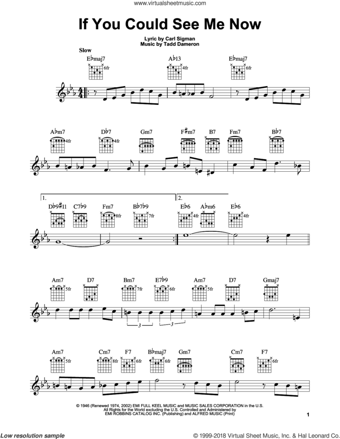 If You Could See Me Now sheet music for guitar solo (chords) by Carl Sigman and Tadd Dameron, easy guitar (chords)
