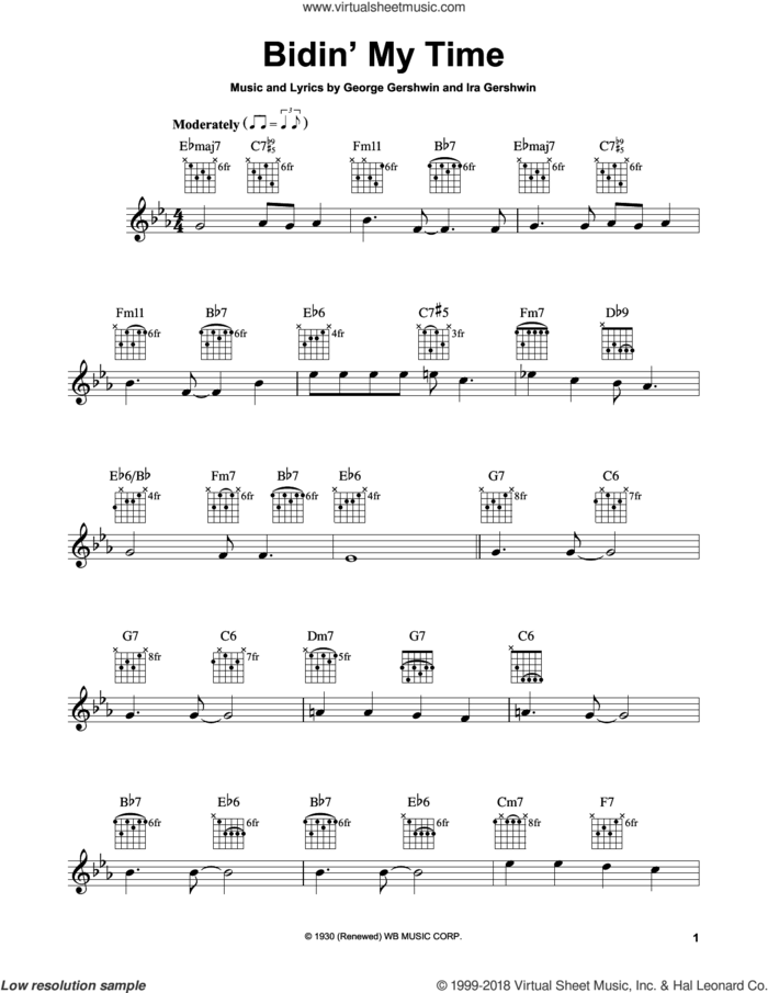 Bidin' My Time sheet music for guitar solo (chords) by George Gershwin and Ira Gershwin, easy guitar (chords)