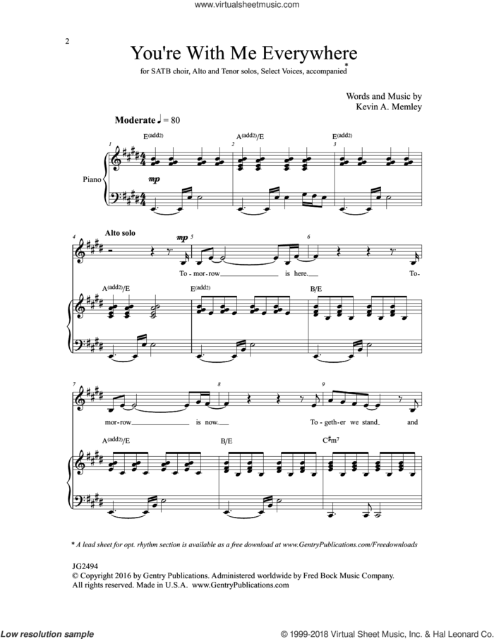 You're with Me Everywhere sheet music for choir (SATB: soprano, alto, tenor, bass) by Kevin A. Memley, intermediate skill level