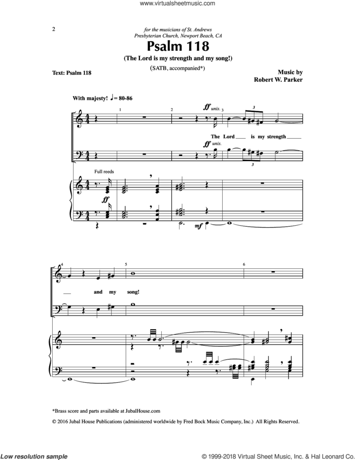 Psalm 118 (The Lord is my strength and my song!) sheet music for choir (SATB: soprano, alto, tenor, bass) by Robert W. Parker, intermediate skill level