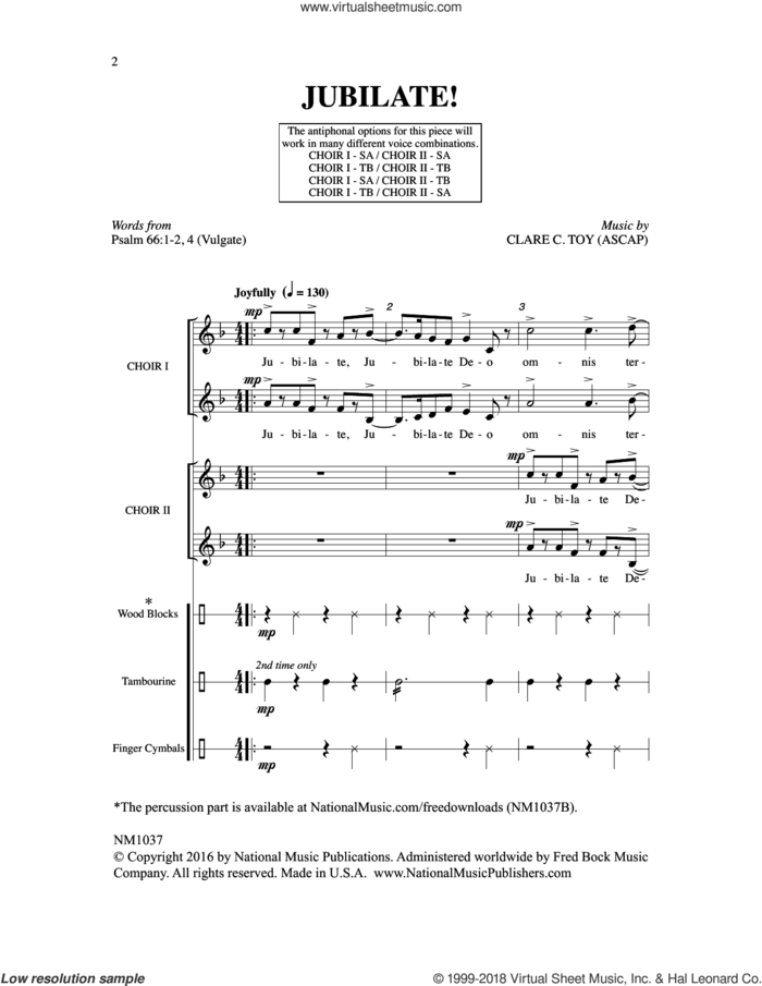 Jubilate! sheet music for choir (SATB: soprano, alto, tenor, bass) by Clare C. Toy, intermediate skill level