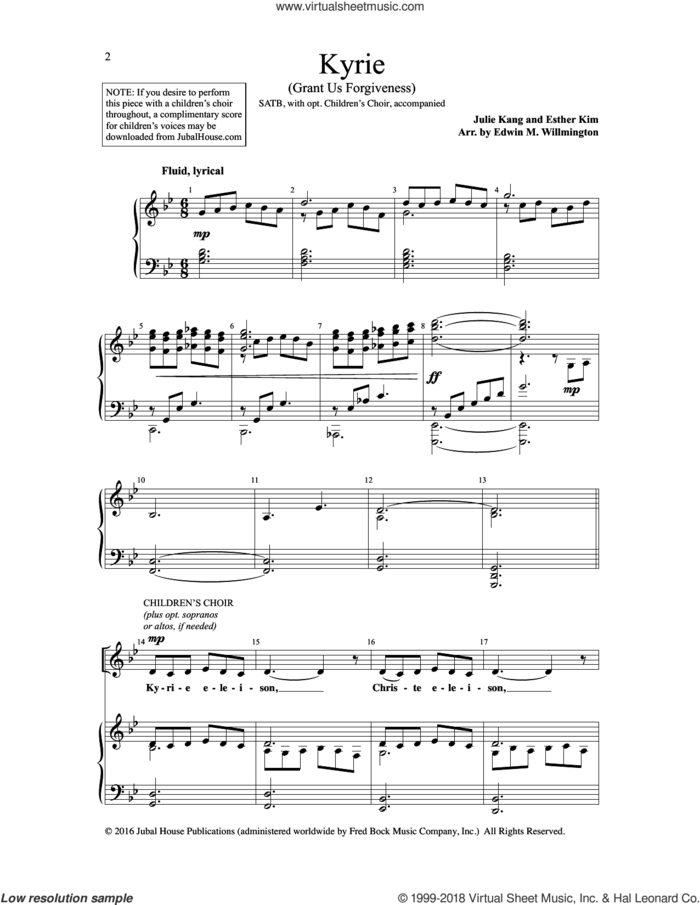Kyrie sheet music for choir (SATB: soprano, alto, tenor, bass) by Edwin M. Willmington, Esther Kim and Julie Kang, intermediate skill level