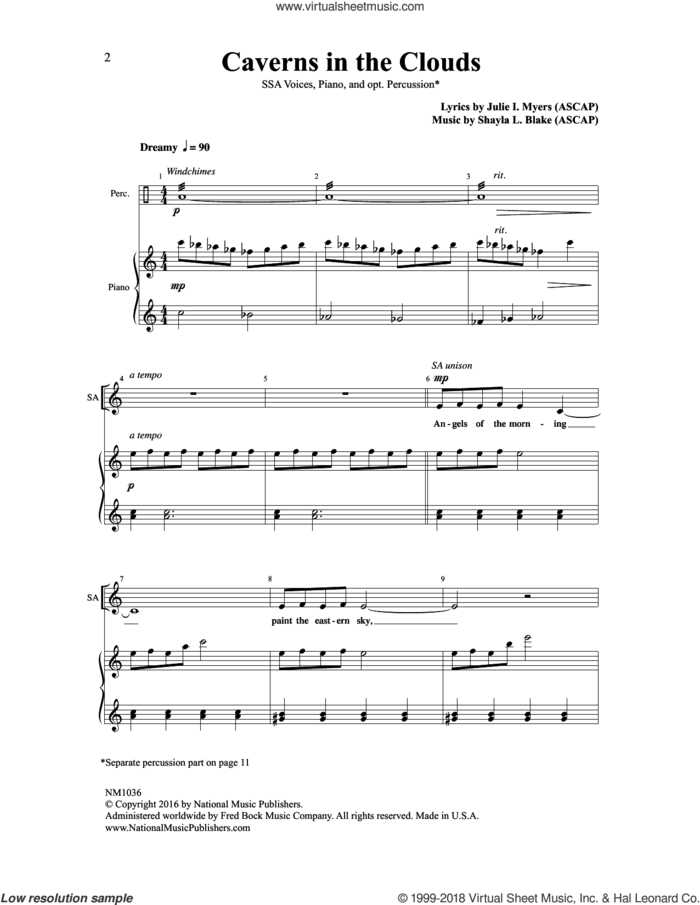 Caverns in the Clouds sheet music for choir (SSA: soprano, alto) by Julie I. Myers and Shayla L. Blake, intermediate skill level