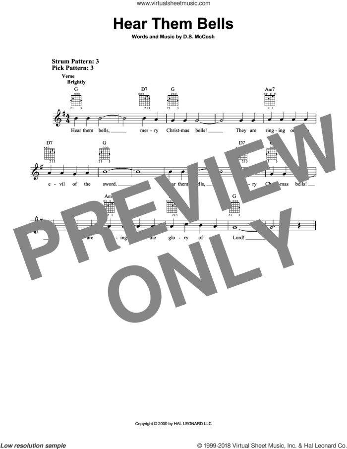 Hear Them Bells sheet music for guitar solo (chords) by D.S. McCosh, easy guitar (chords)
