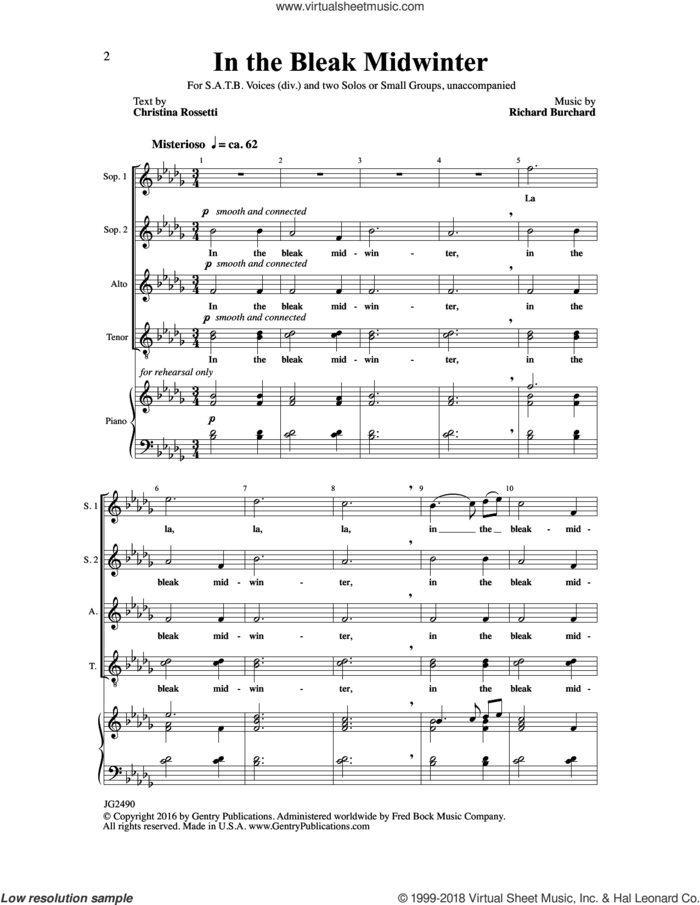 In the Bleak Midwinter sheet music for choir (SATB: soprano, alto, tenor, bass) by Richard Burchard and Christina Rosetti, intermediate skill level