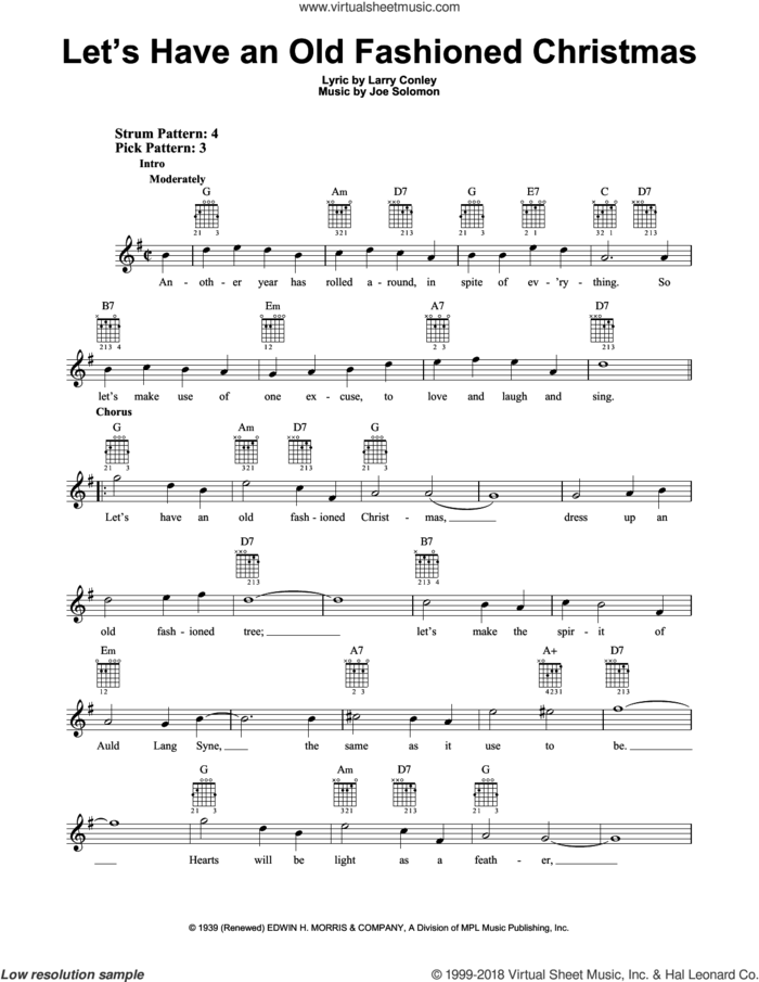 Let's Have An Old Fashioned Christmas sheet music for guitar solo (chords) by Larry Conley and Joe Solomon, easy guitar (chords)