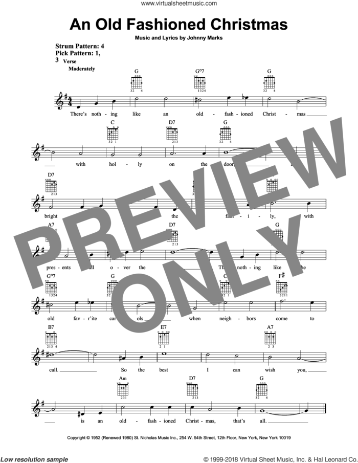 An Old Fashioned Christmas sheet music for guitar solo (chords) by Johnny Marks, easy guitar (chords)