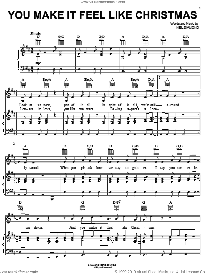 You Make It Feel Like Christmas sheet music for voice, piano or guitar by Neil Diamond, intermediate skill level