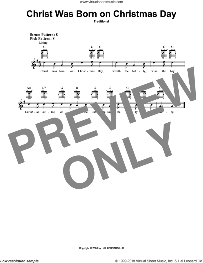 Christ Was Born On Christmas Day sheet music for guitar solo (chords), easy guitar (chords)
