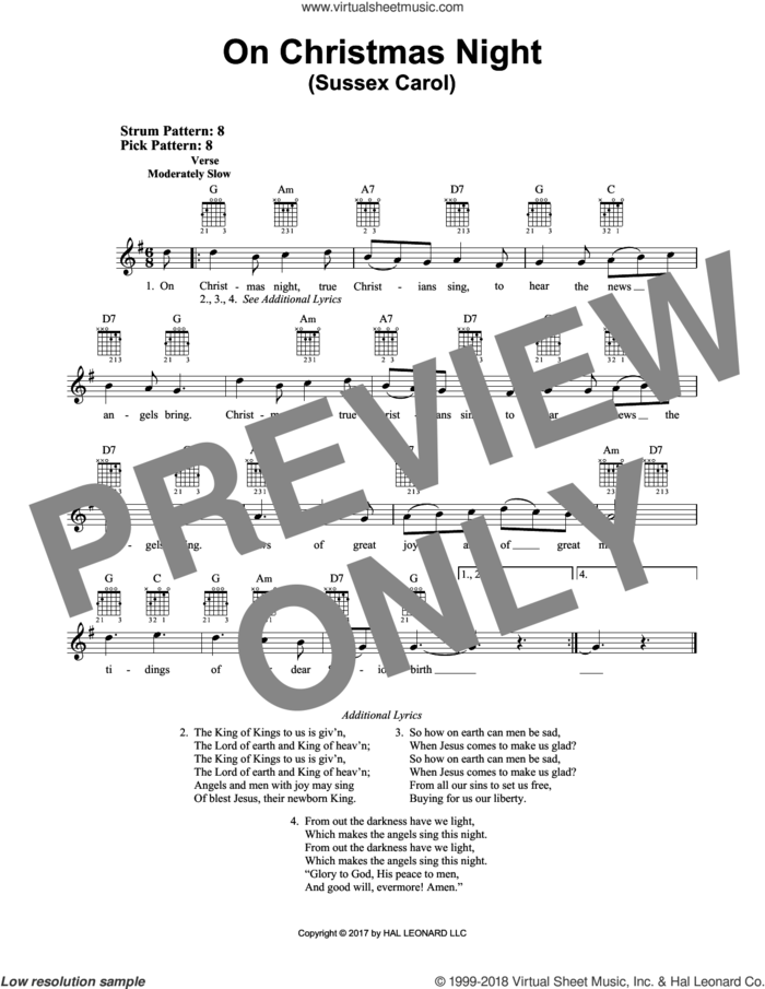 On Christmas Night sheet music for guitar solo (chords), easy guitar (chords)