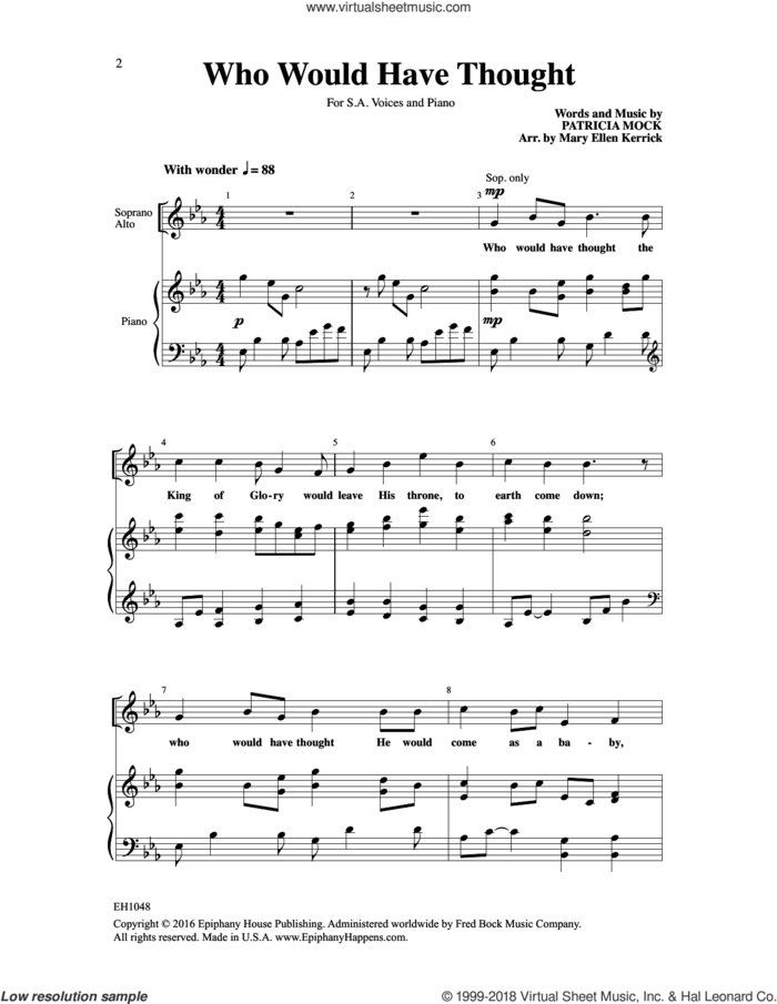 Who Would Have Thought sheet music for choir (2-Part) by Patricia Mock and Mary Ellen Kerrick, intermediate duet