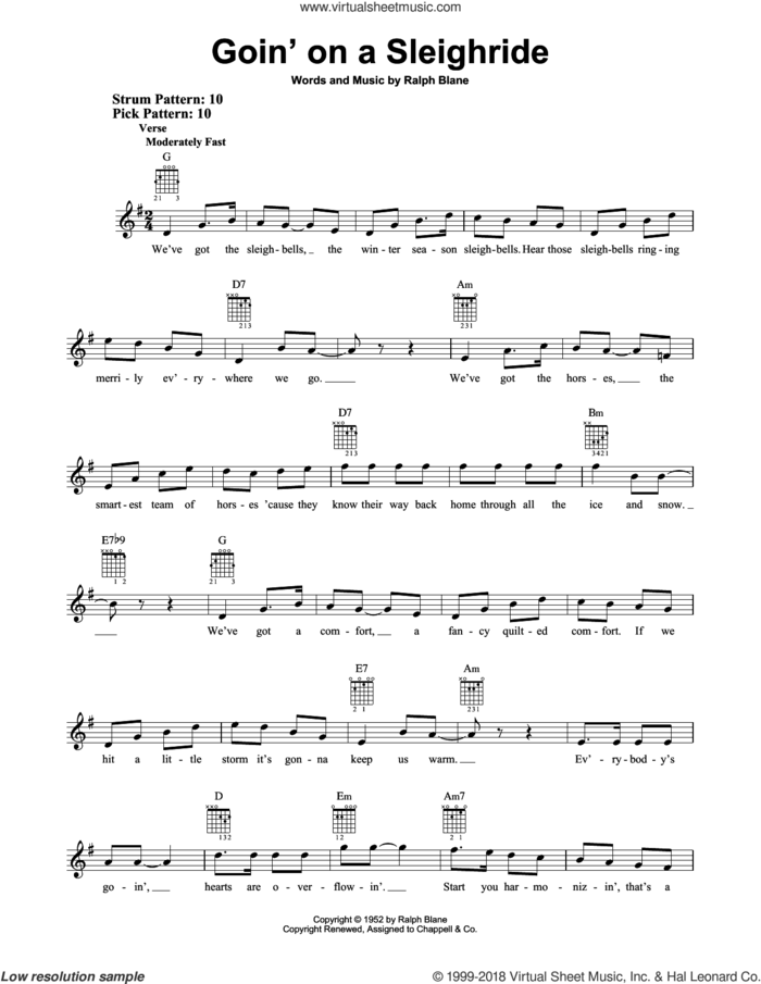 Goin' On A Sleighride sheet music for guitar solo (chords) by Ralph Blane, easy guitar (chords)