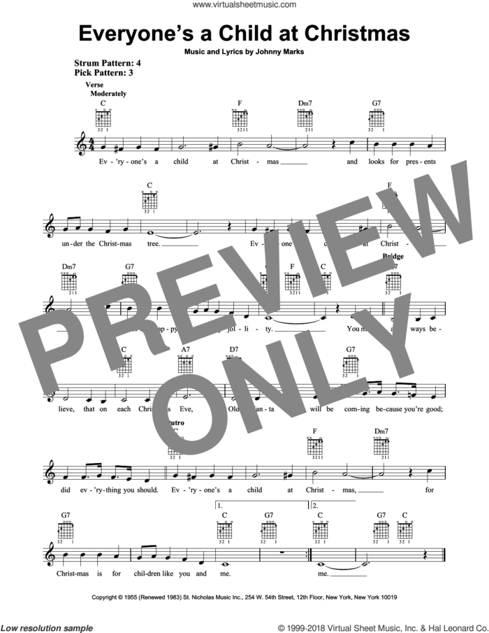 Everyone's A Child At Christmas sheet music for guitar solo (chords) by Johnny Marks, easy guitar (chords)