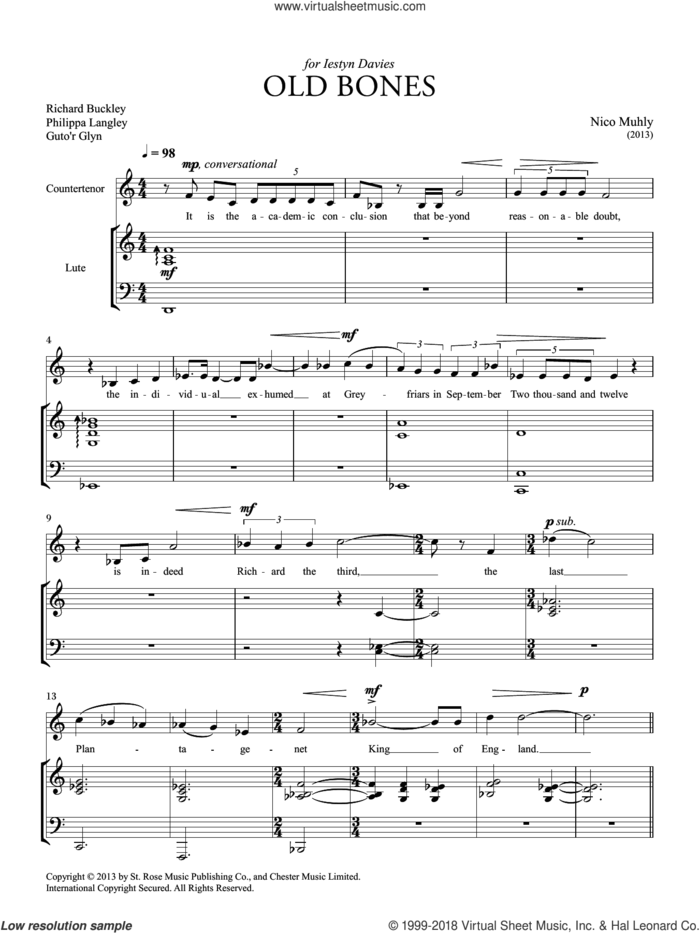 Old Bones sheet music for voice solo (Countertenor) by Nico Muhly, classical score, intermediate voice (Countertenor)
