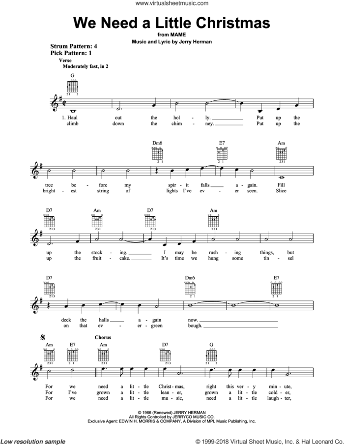 We Need A Little Christmas sheet music for guitar solo (chords) by Jerry Herman and Kimberley Locke, easy guitar (chords)