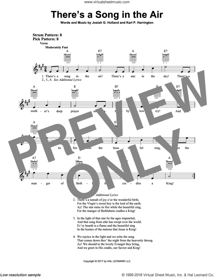 There's A Song In The Air sheet music for guitar solo (chords) by Josiah G. Holland and Karl P. Harrington, easy guitar (chords)