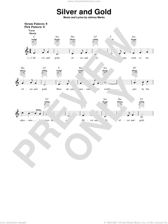Silver And Gold sheet music for guitar solo (chords) by Johnny Marks, easy guitar (chords)