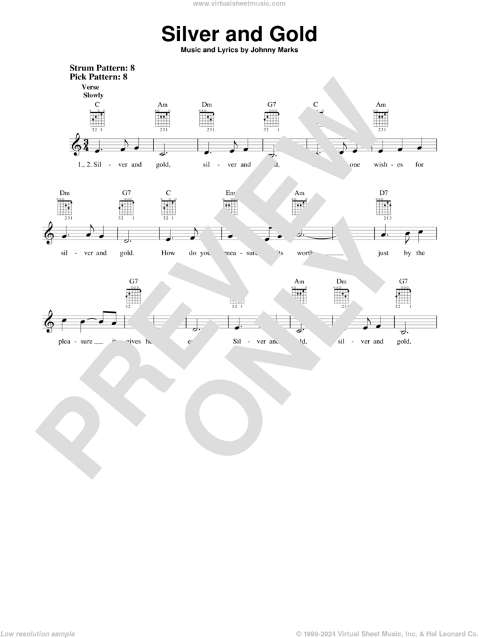 Silver And Gold sheet music for guitar solo (chords) by Johnny Marks, easy guitar (chords)