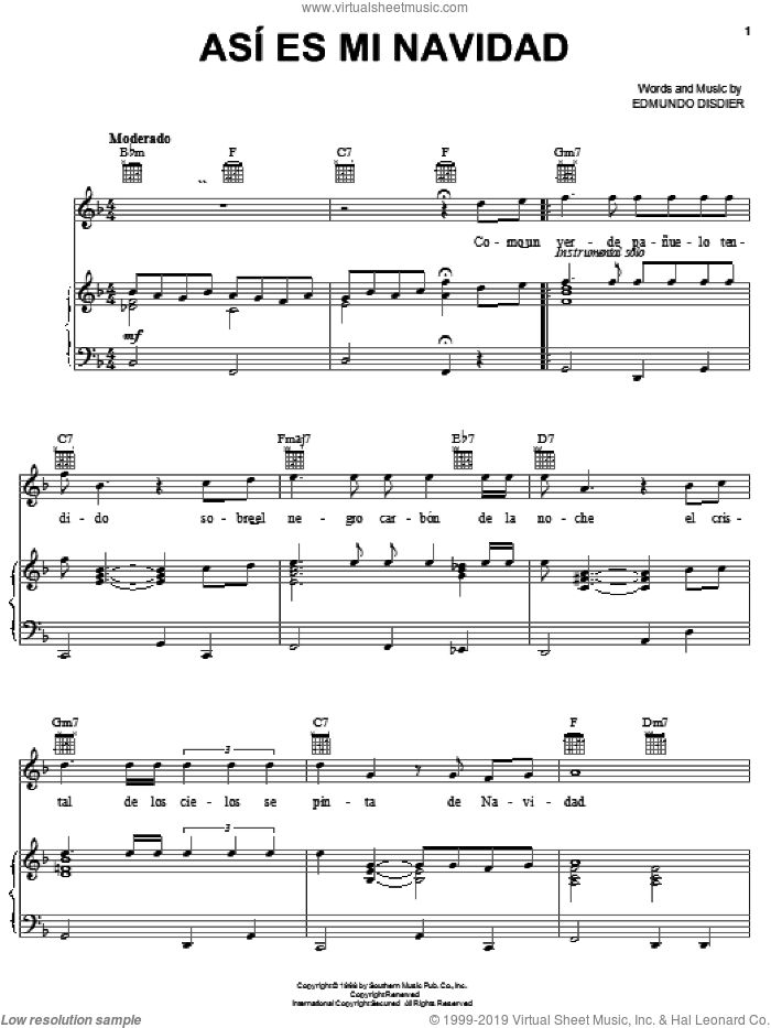 Asi Es Mi Navidad sheet music for voice, piano or guitar by Edmundo Disdier, intermediate skill level
