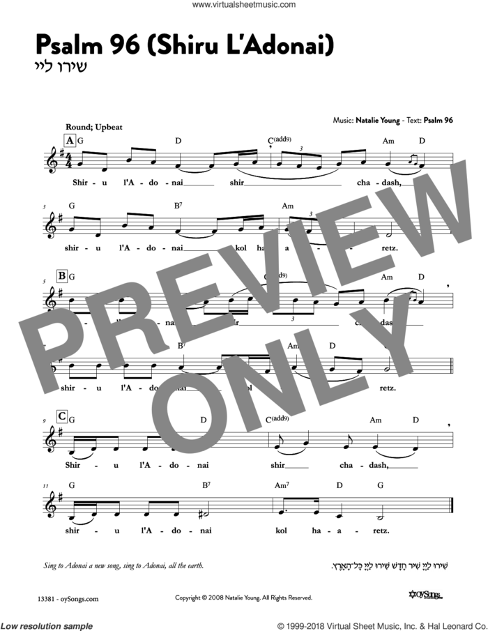 Psalm 96 - Shiru L'Adonai sheet music for voice and other instruments (fake book) by Natalie Young, intermediate skill level