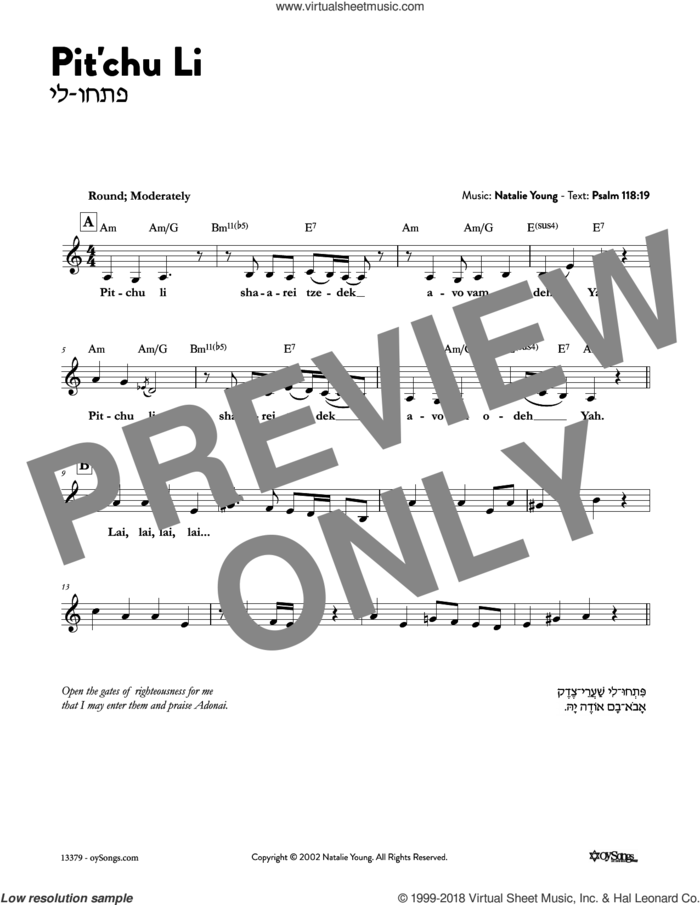 Pitchu Li sheet music for voice and other instruments (fake book) by Natalie Young, intermediate skill level