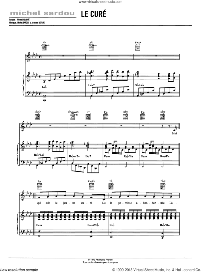 Le Cure sheet music for voice, piano or guitar by Michel Sardou and Jacques Revaux, intermediate skill level
