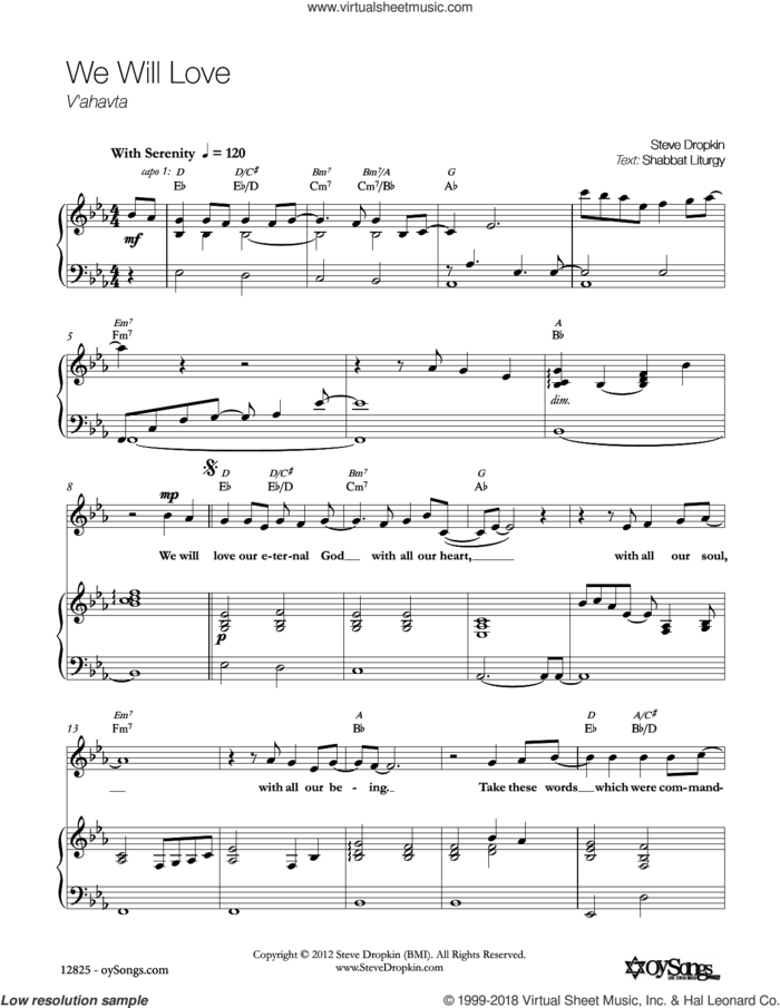 We Will Love sheet music for voice, piano or guitar by Steve Dropkin, intermediate skill level