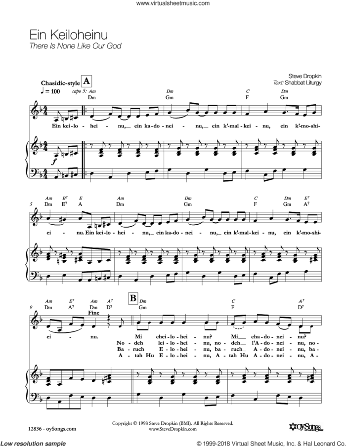 Ein Keiloheinu sheet music for voice, piano or guitar by Steve Dropkin, intermediate skill level