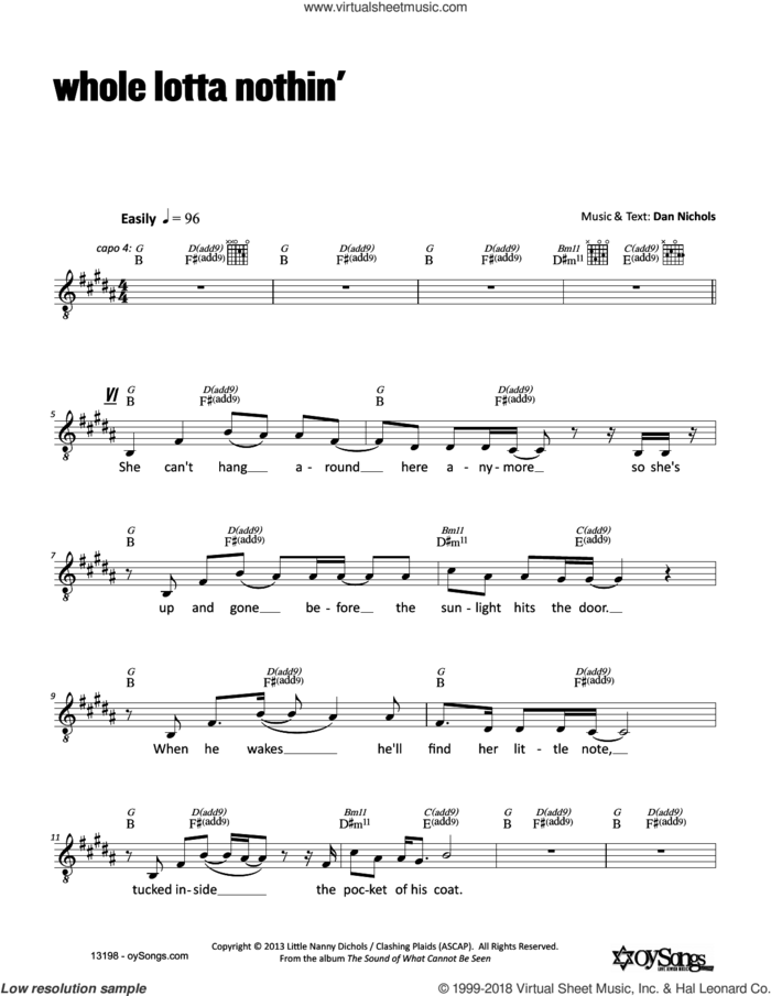 Whole Lotta Nothin' sheet music for voice and other instruments (fake book) by Dan Nichols, intermediate skill level