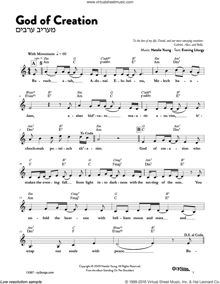 God of Creation sheet music for voice and other instruments (fake book) by Natalie Young, intermediate skill level