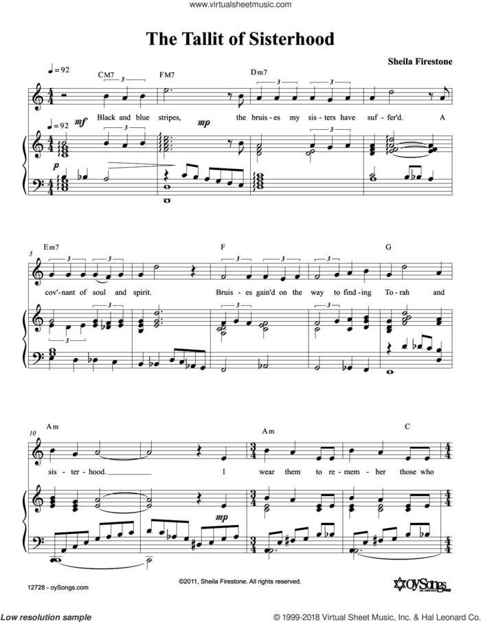 Tallit of Sisterhood sheet music for voice, piano or guitar by Sheila Firestone, intermediate skill level