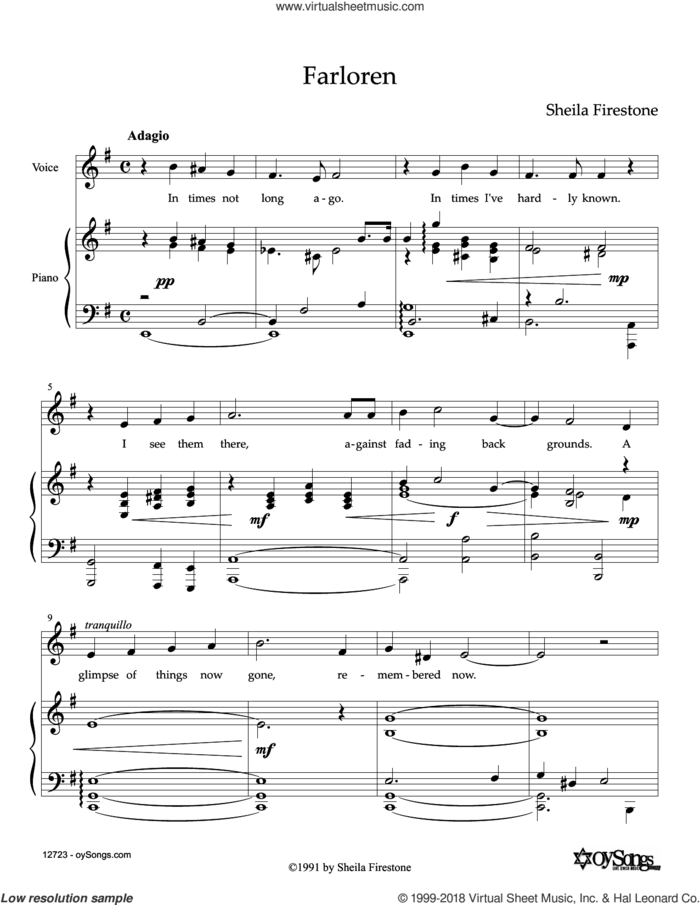 Farloren sheet music for voice and piano by Sheila Firestone, intermediate skill level