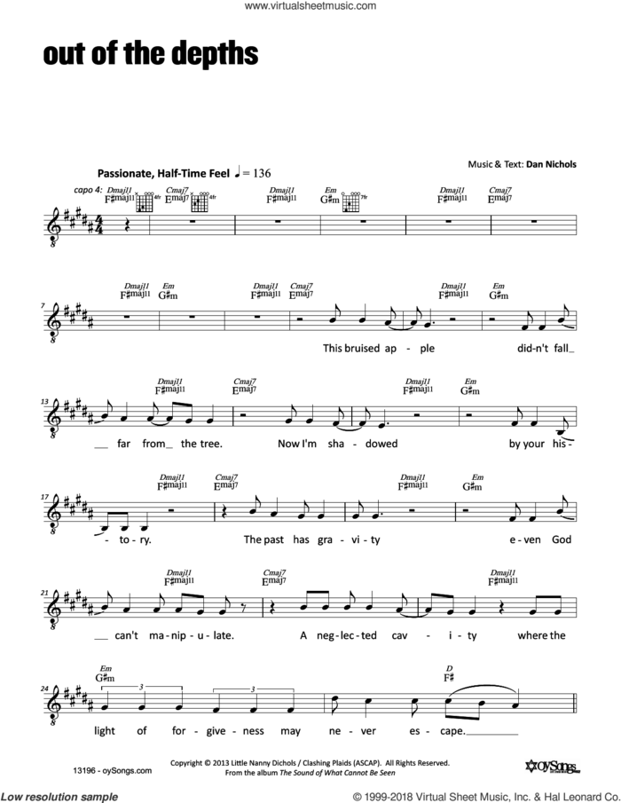 Out of the Depths sheet music for voice and other instruments (fake book) by Dan Nichols, intermediate skill level