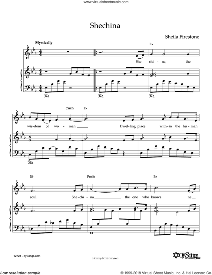 Shechina sheet music for voice and piano by Sheila Firestone, intermediate skill level