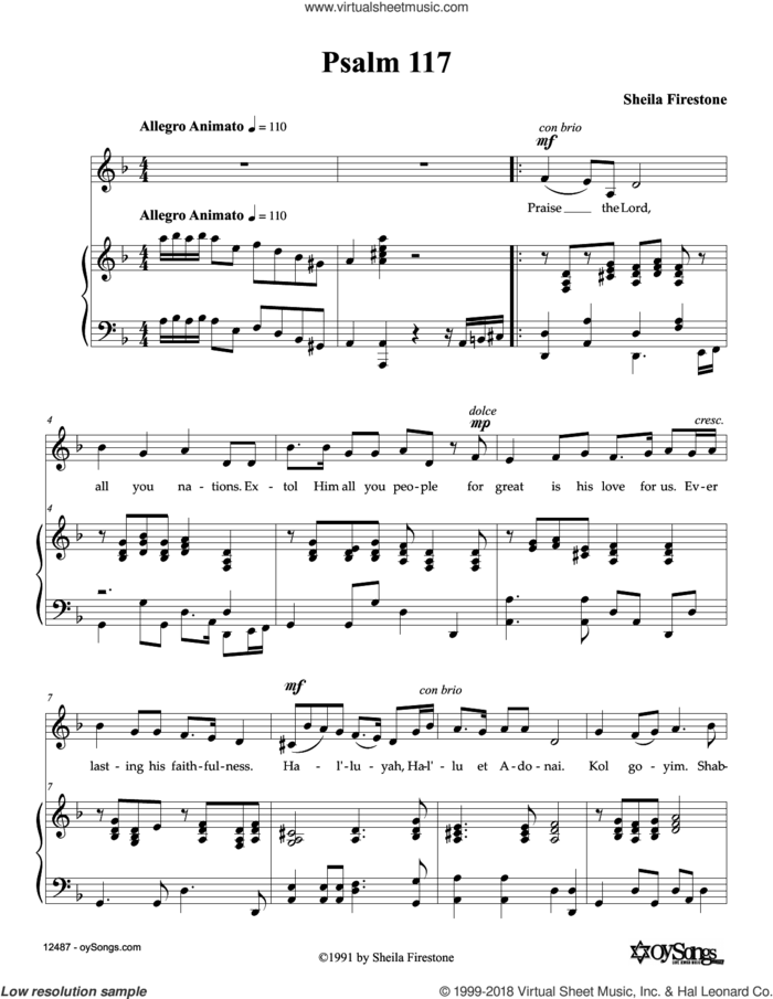 Psalm 117 sheet music for voice, piano or guitar by Sheila Firestone, intermediate skill level