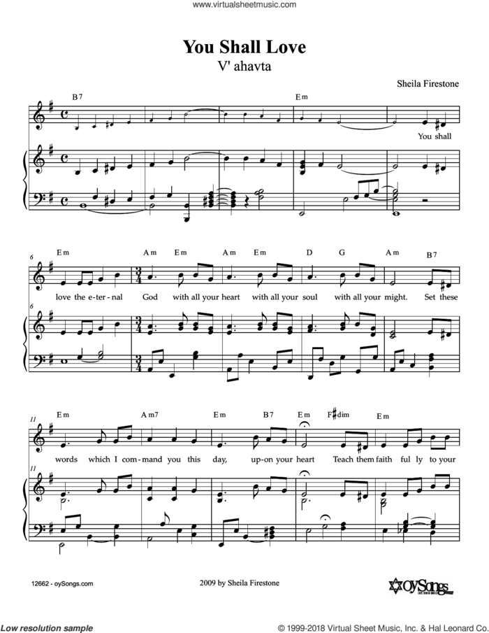You Shall Love sheet music for voice, piano or guitar by Sheila Firestone, intermediate skill level