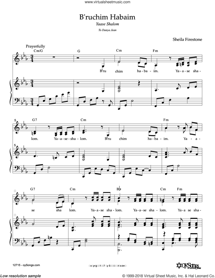 B'ruchim Habaim sheet music for voice, piano or guitar by Sheila Firestone, intermediate skill level