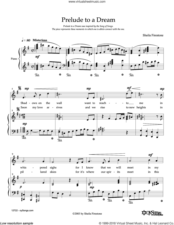 Prelude To A Dream sheet music for voice and piano by Sheila Firestone, intermediate skill level
