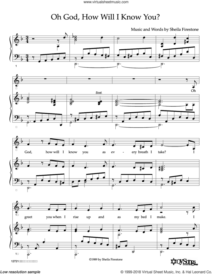 Oh God How Will I Know You sheet music for voice and piano by Sheila Firestone, intermediate skill level